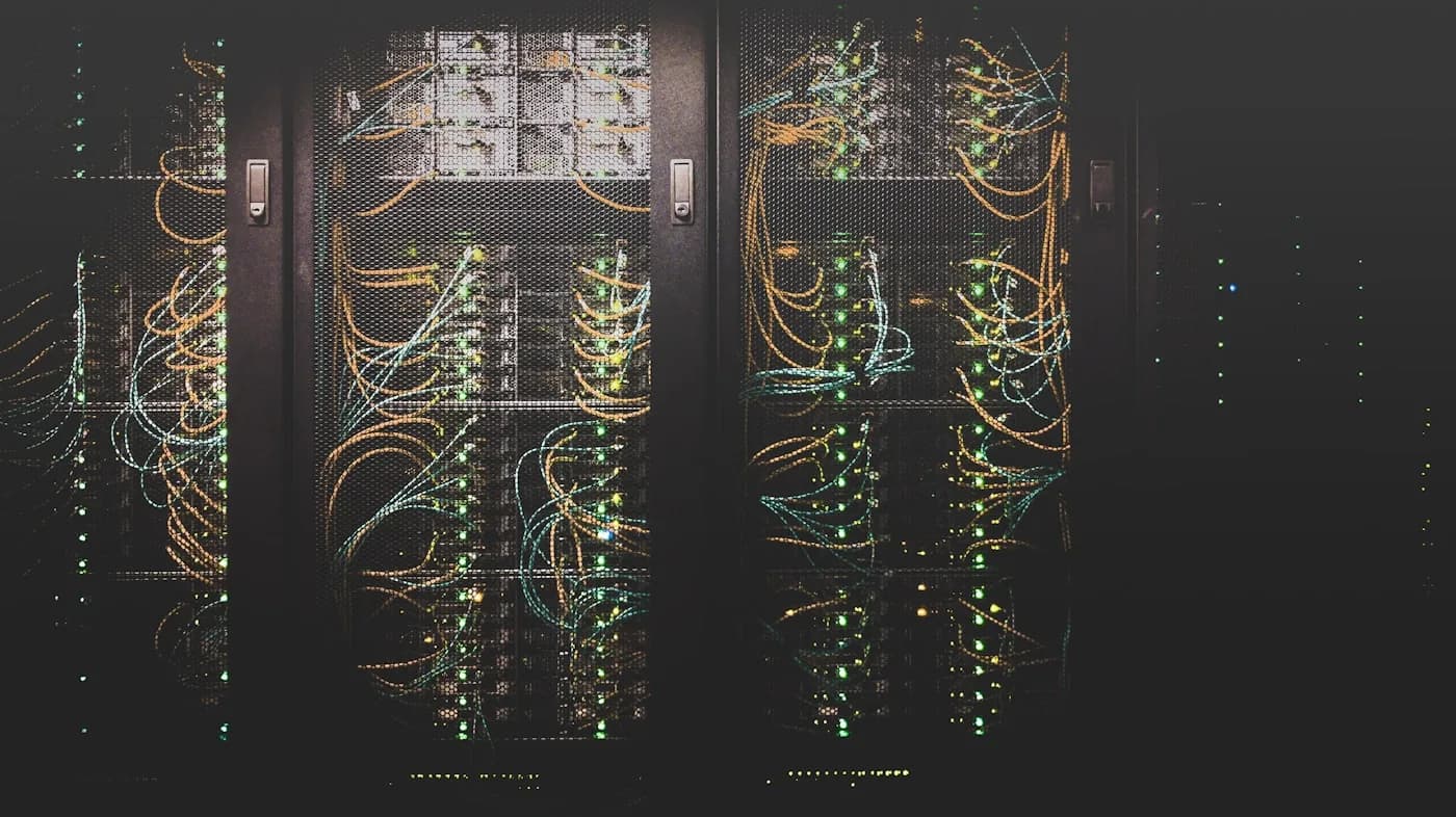 Rows of servers inside a modern data center